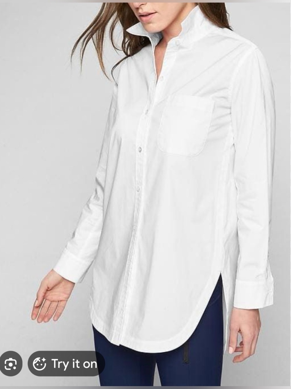 Athleta Long & Lean White Long Sleeve Button Down Shirt